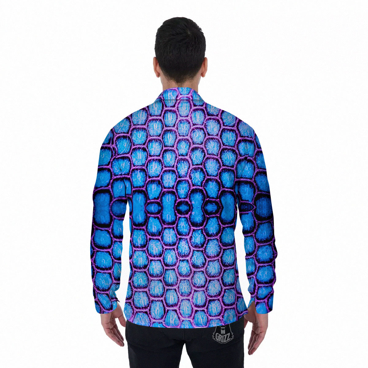Snakeskin Blue And Purple Print Pattern Men's Long Sleeve Shirts-grizzshop