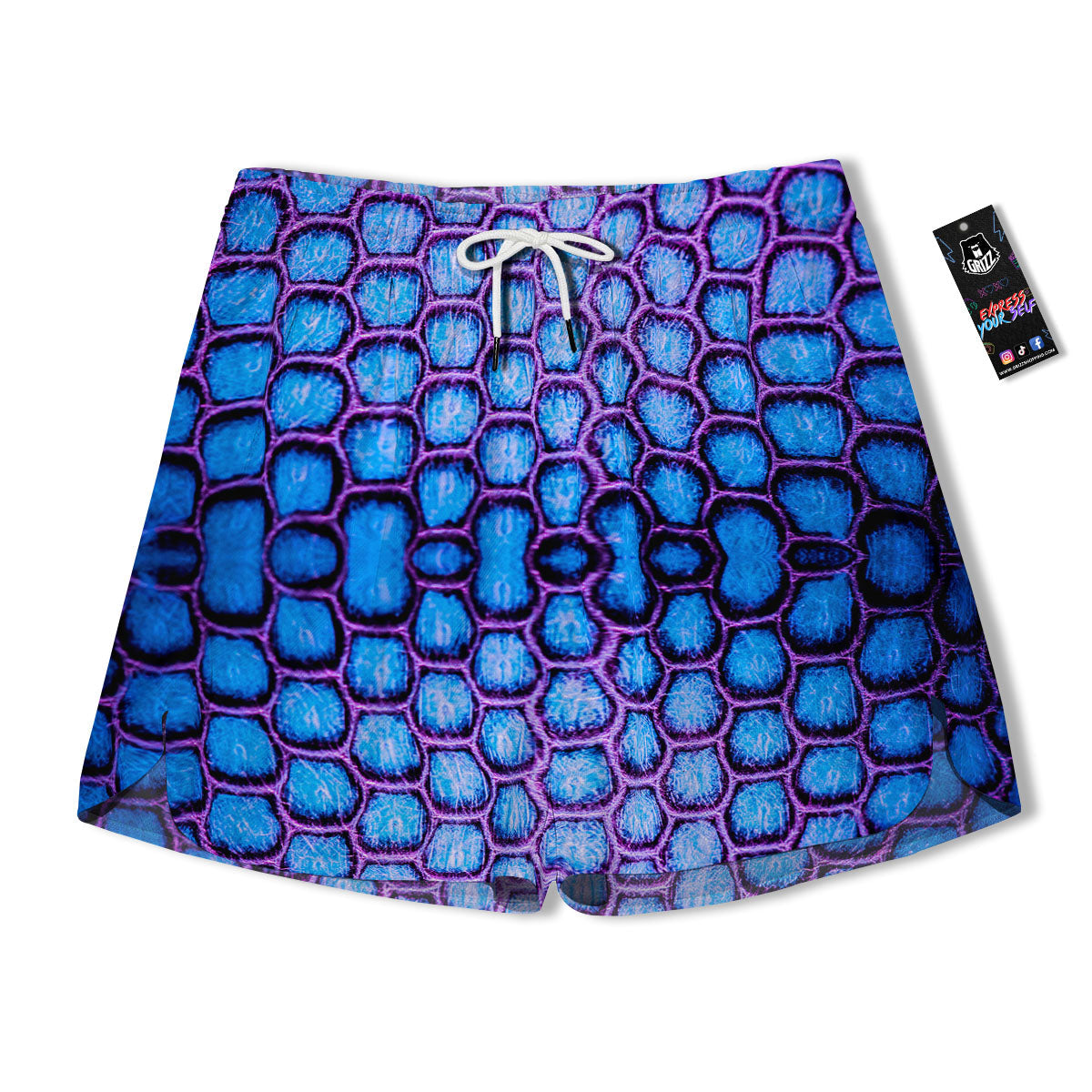 Snakeskin Blue And Purple Print Pattern Men's Running Shorts-grizzshop
