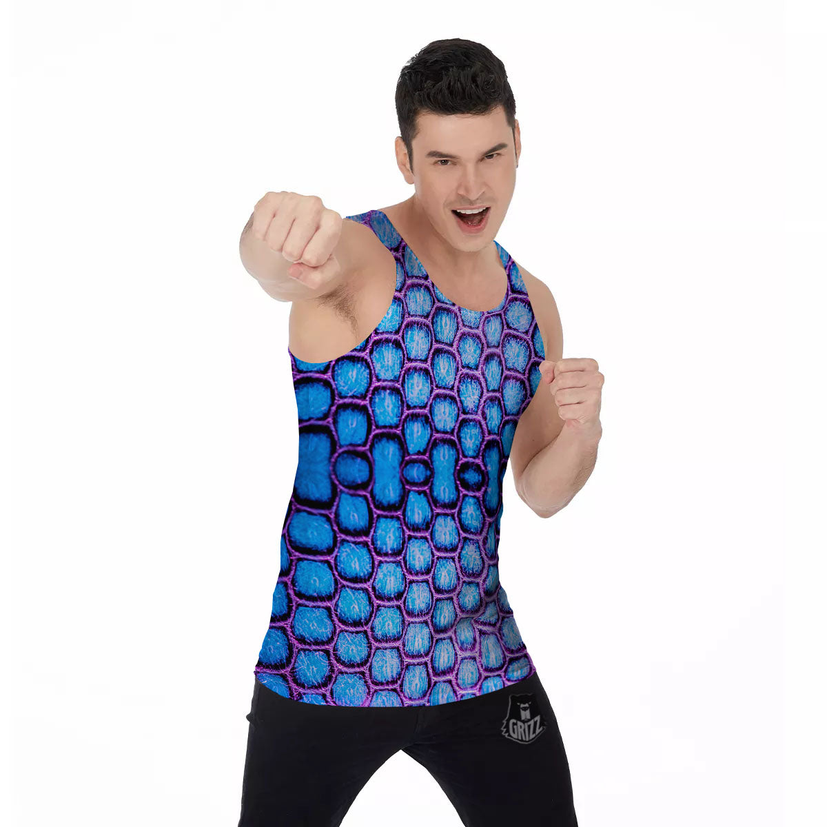 Snakeskin Blue And Purple Print Pattern Men's Tank Top-grizzshop