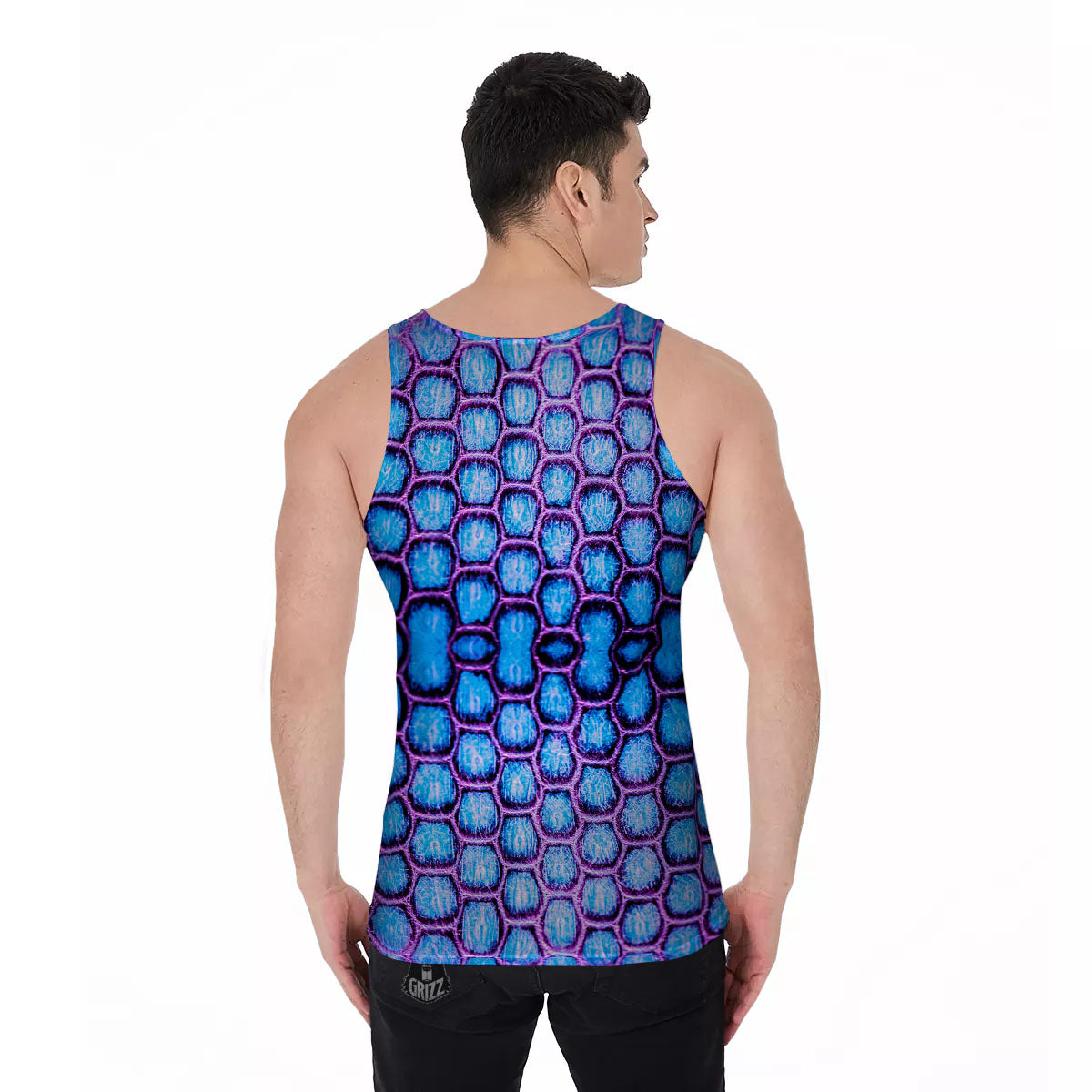 Snakeskin Blue And Purple Print Pattern Men's Tank Top-grizzshop