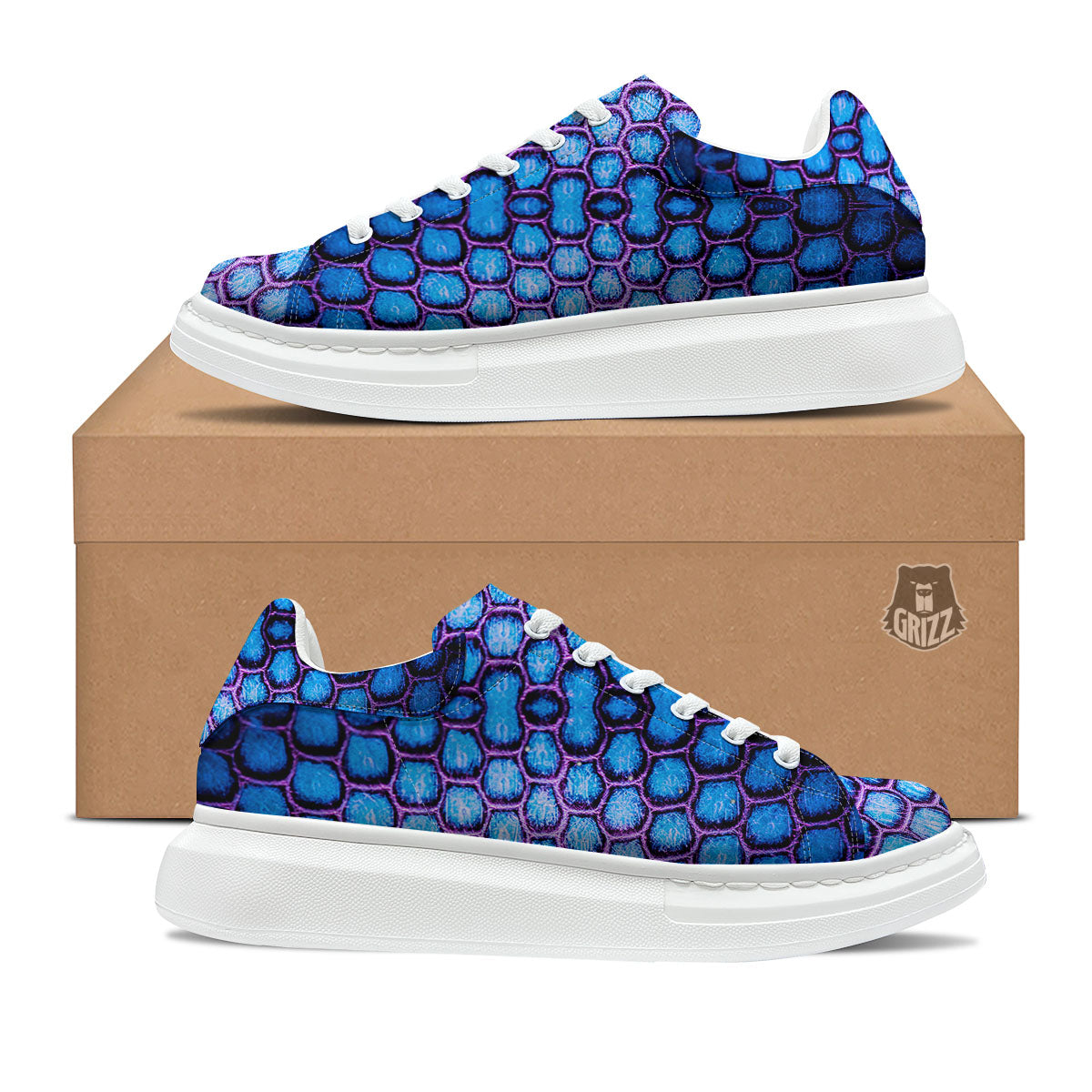 Snakeskin Blue And Purple Print Pattern Platform Shoes-grizzshop