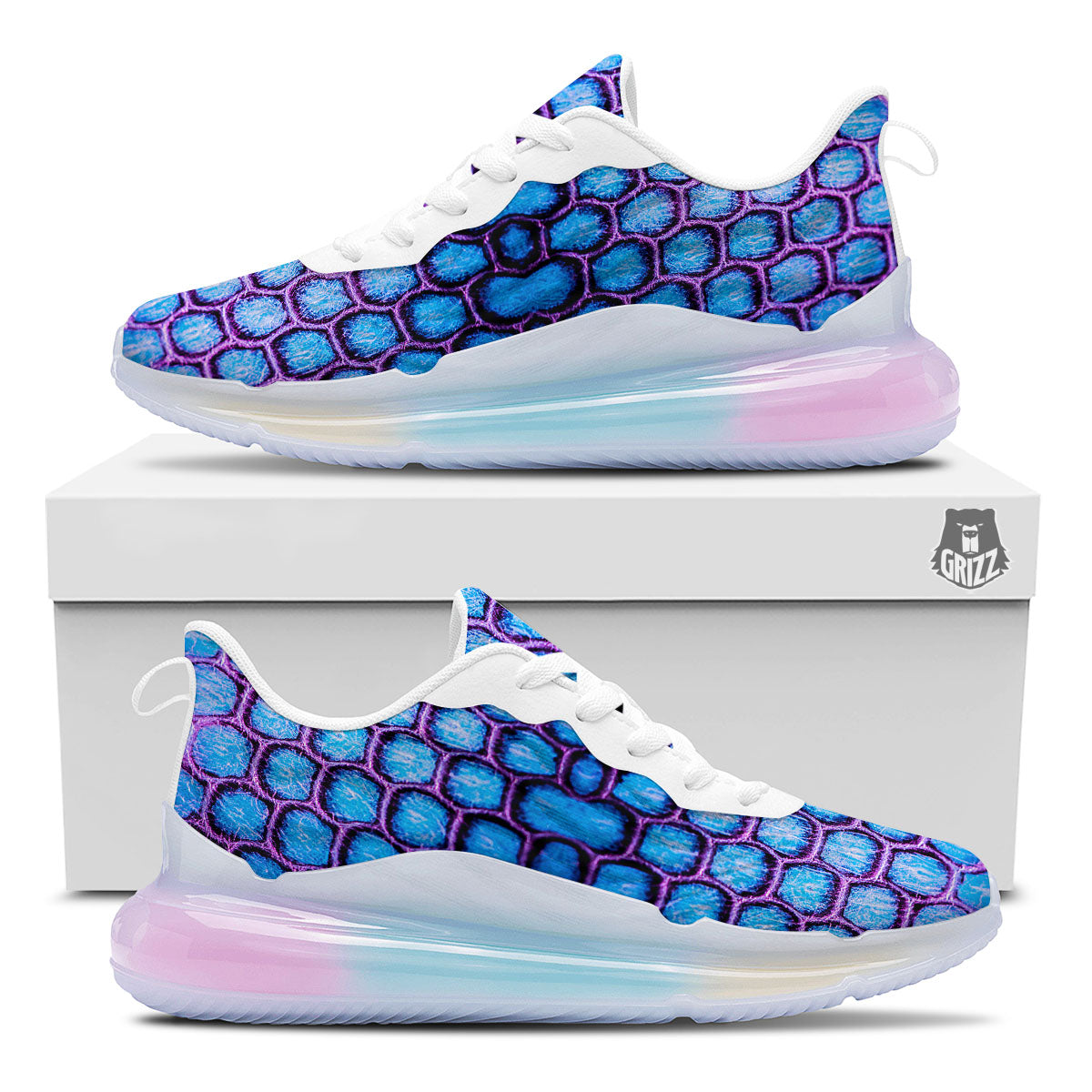 Snakeskin Blue And Purple Print Pattern Running Sneakers-grizzshop