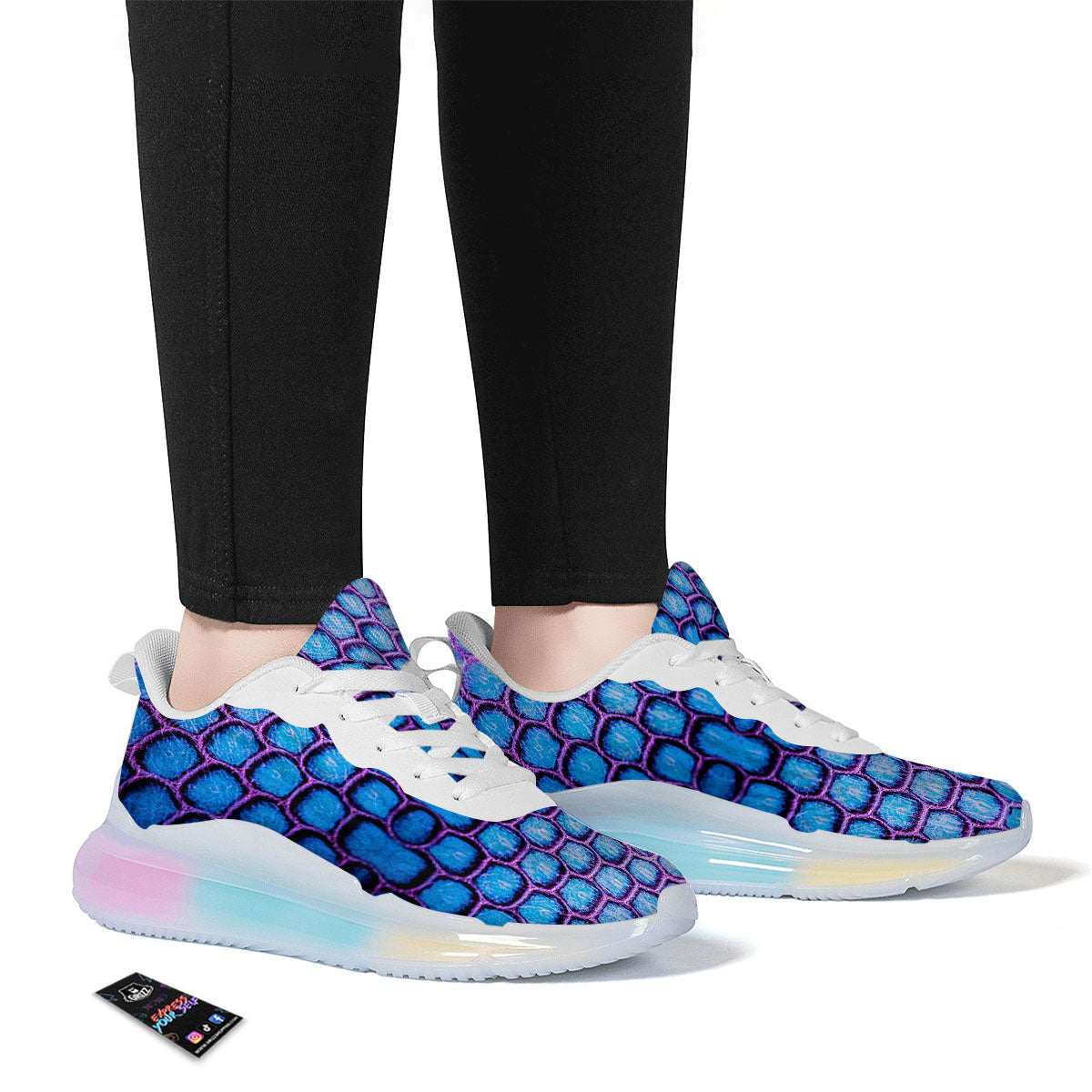 Snakeskin Blue And Purple Print Pattern Running Sneakers-grizzshop