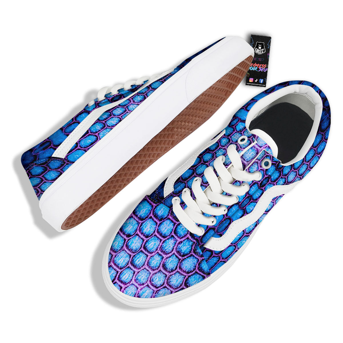 Snakeskin Blue And Purple Print Pattern Skate Shoes-grizzshop