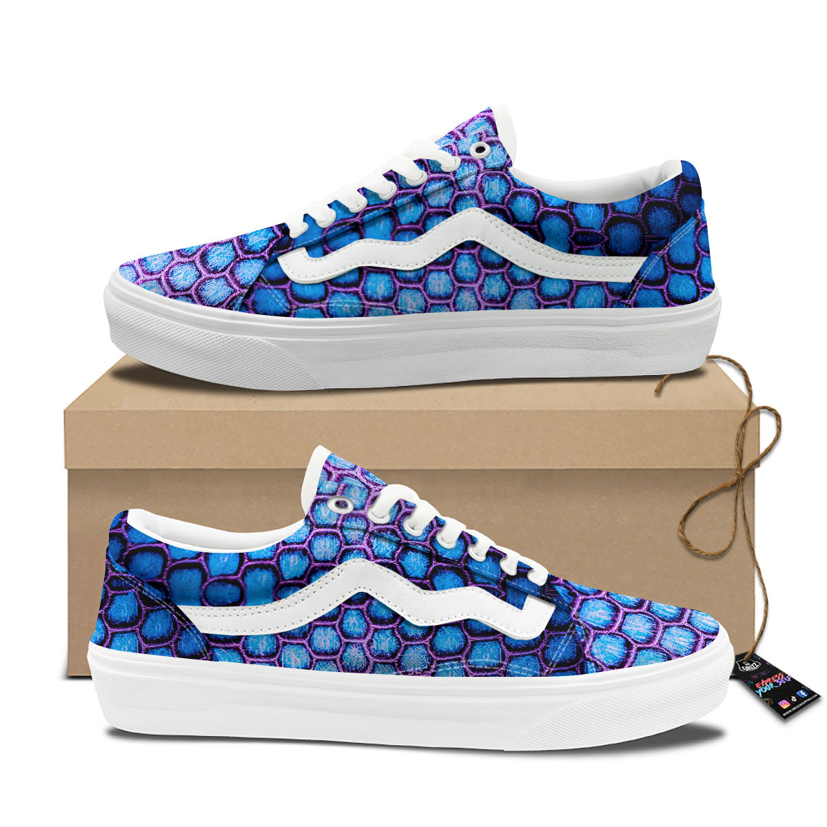 Snakeskin Blue And Purple Print Pattern Skate Shoes-grizzshop