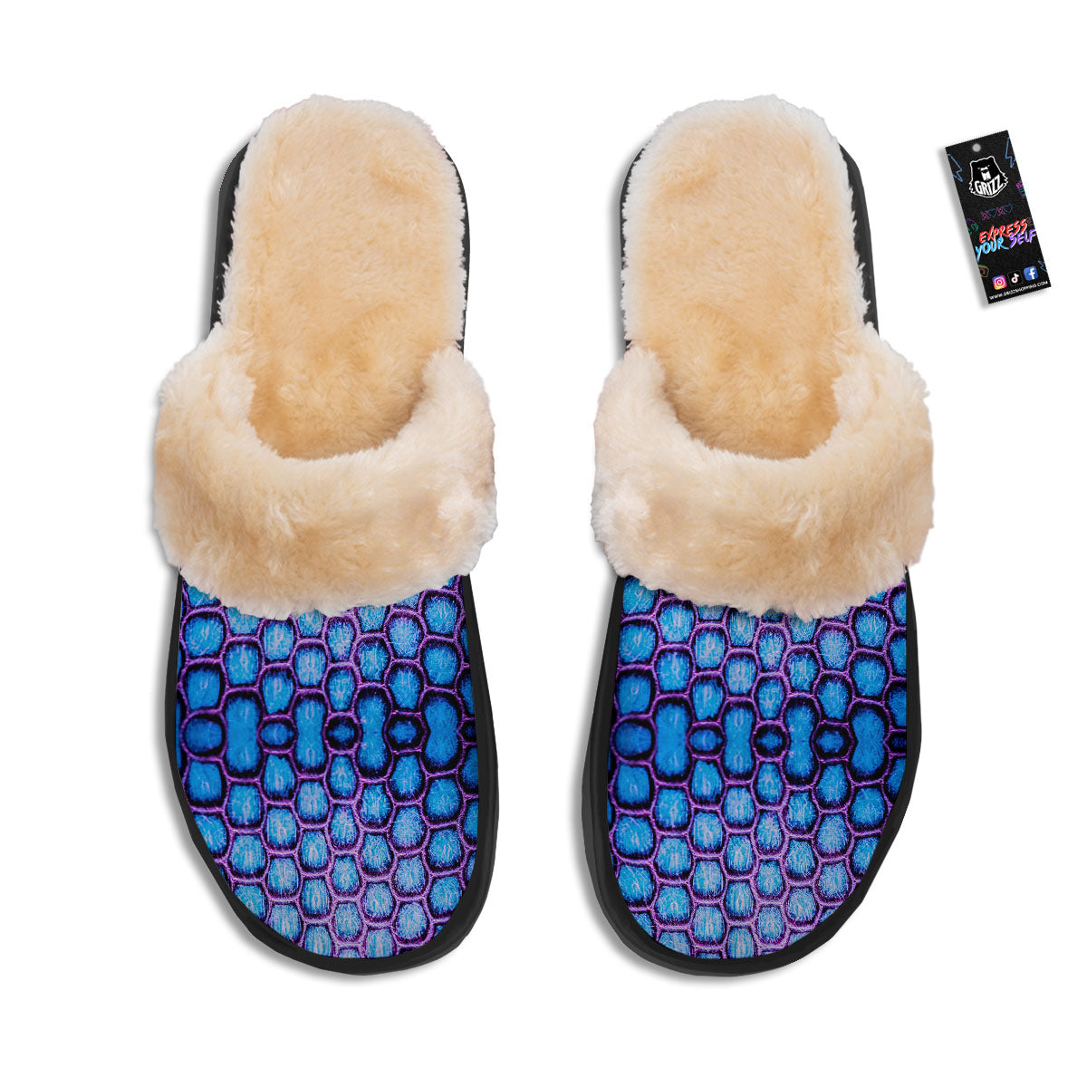 Snakeskin Blue And Purple Print Pattern Slippers-grizzshop