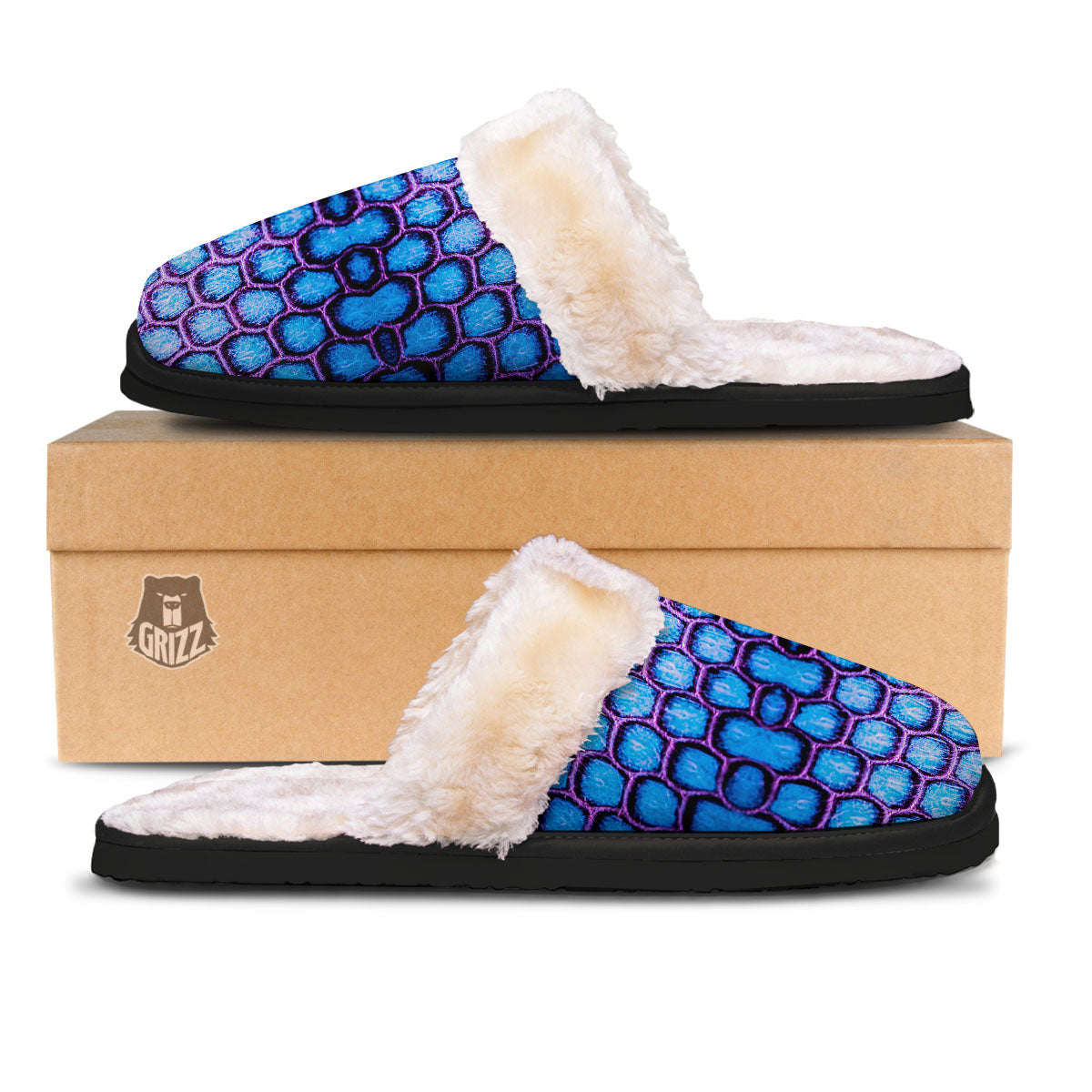 Snakeskin Blue And Purple Print Pattern Slippers-grizzshop