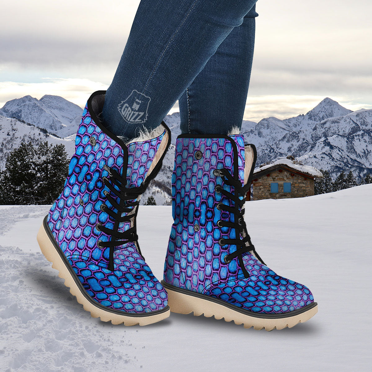 Snakeskin Blue And Purple Print Pattern Snow Boots-grizzshop