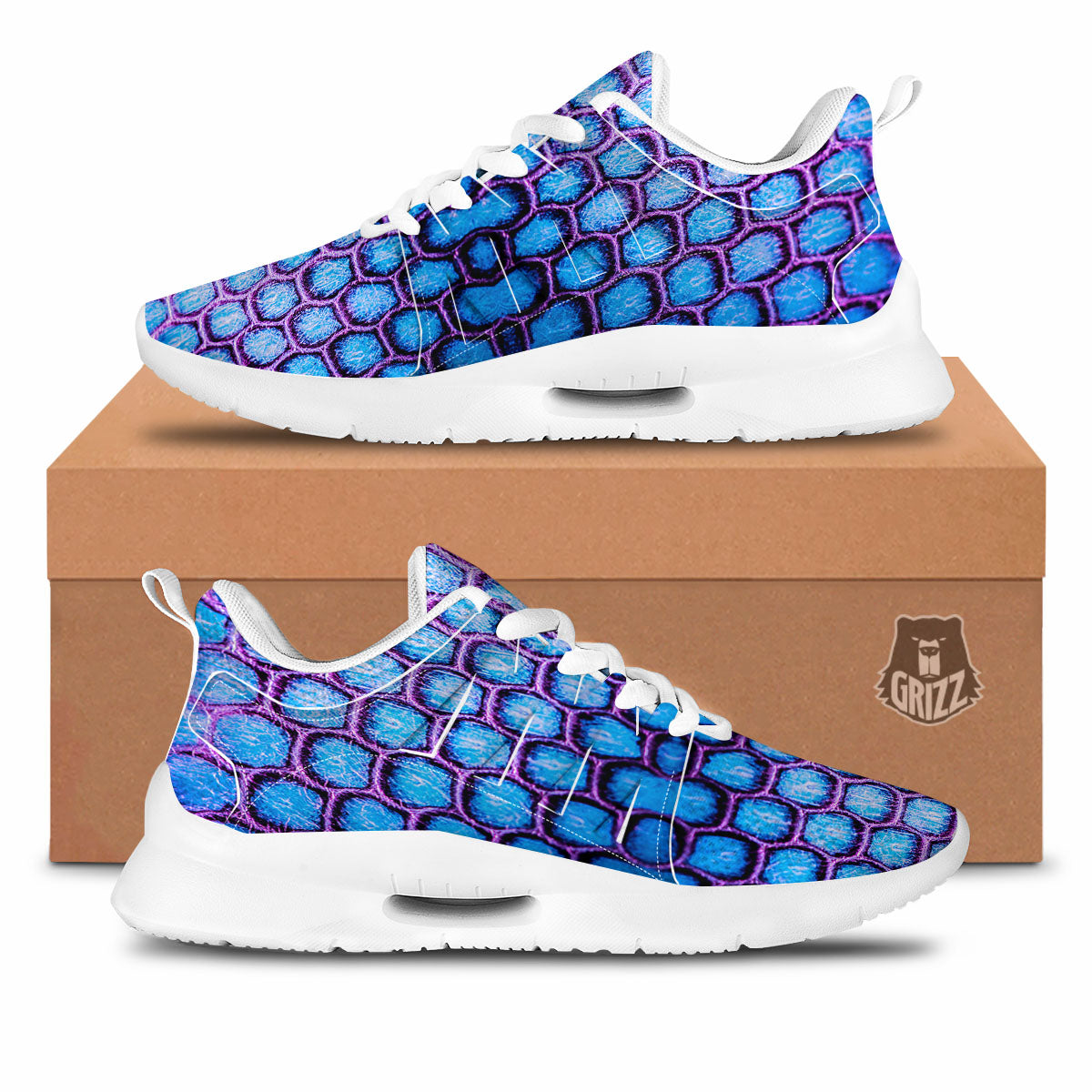 Snakeskin Blue And Purple Print Pattern Tennis Shoes-grizzshop
