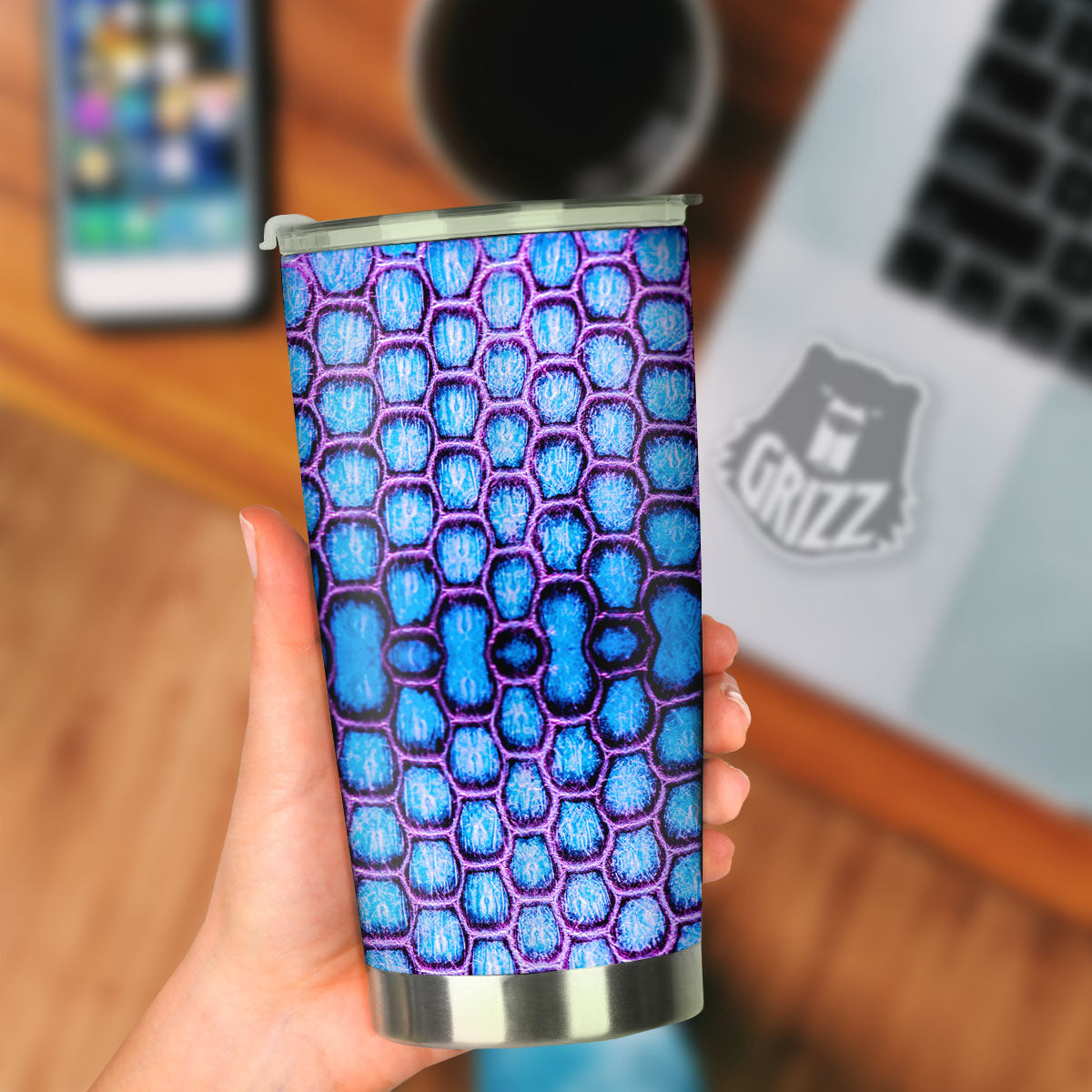 Snakeskin Blue And Purple Print Pattern Tumbler-grizzshop