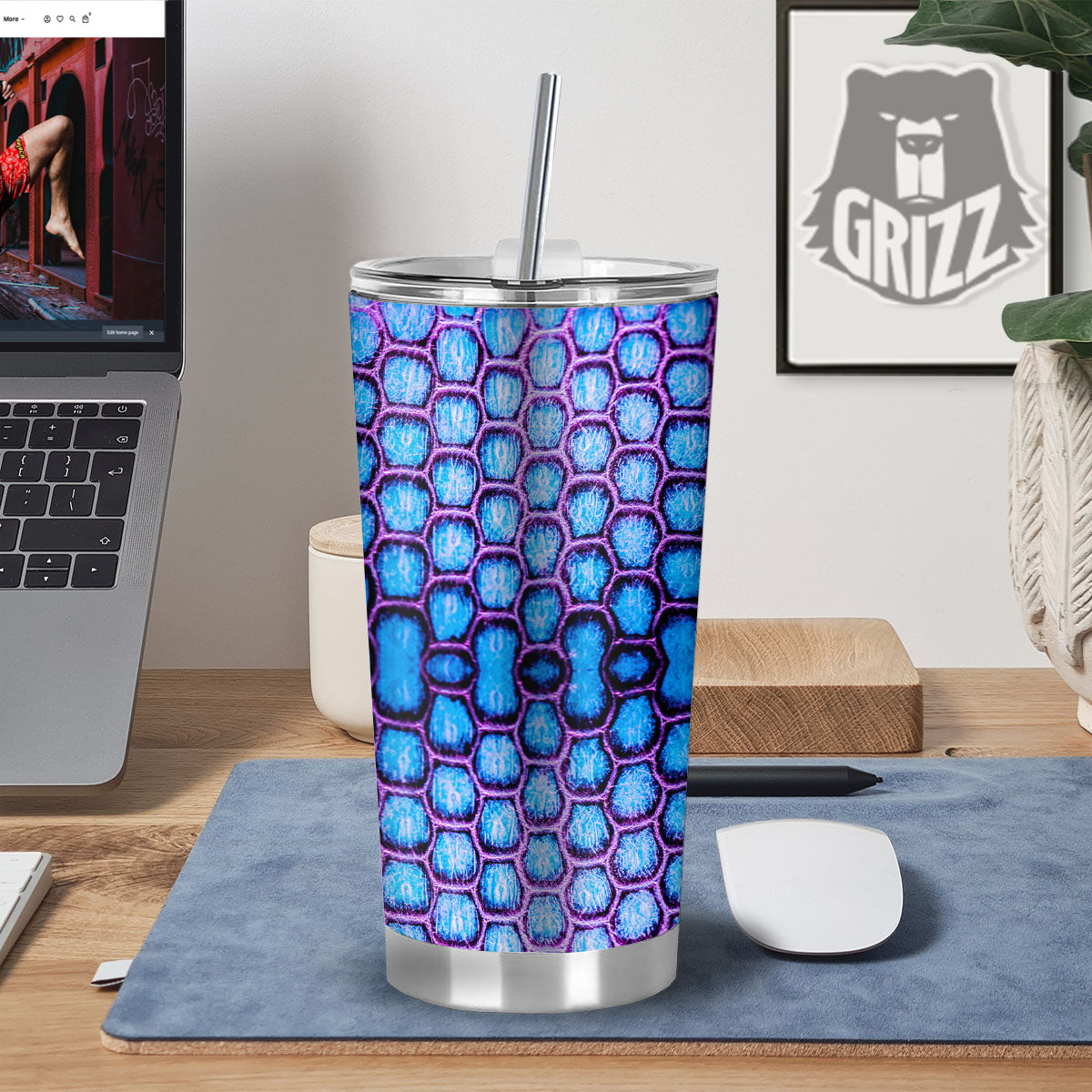 Snakeskin Blue And Purple Print Pattern Tumbler-grizzshop