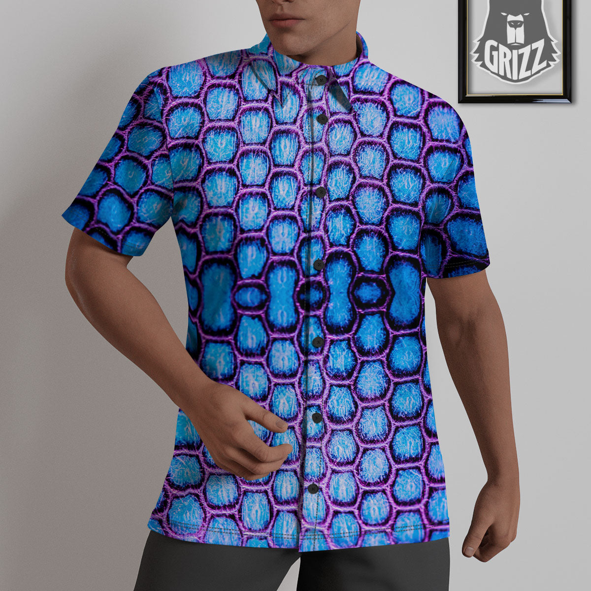 Snakeskin Blue And Purple Print Pattern Untucked Shirts-grizzshop