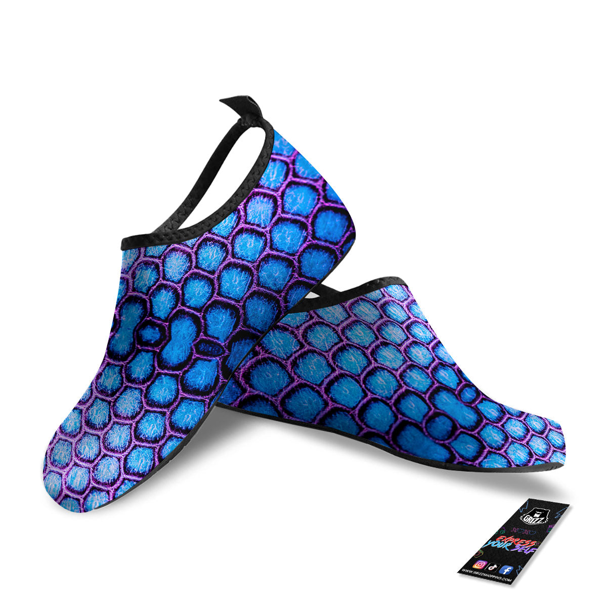 Snakeskin Blue And Purple Print Pattern Water Shoes-grizzshop
