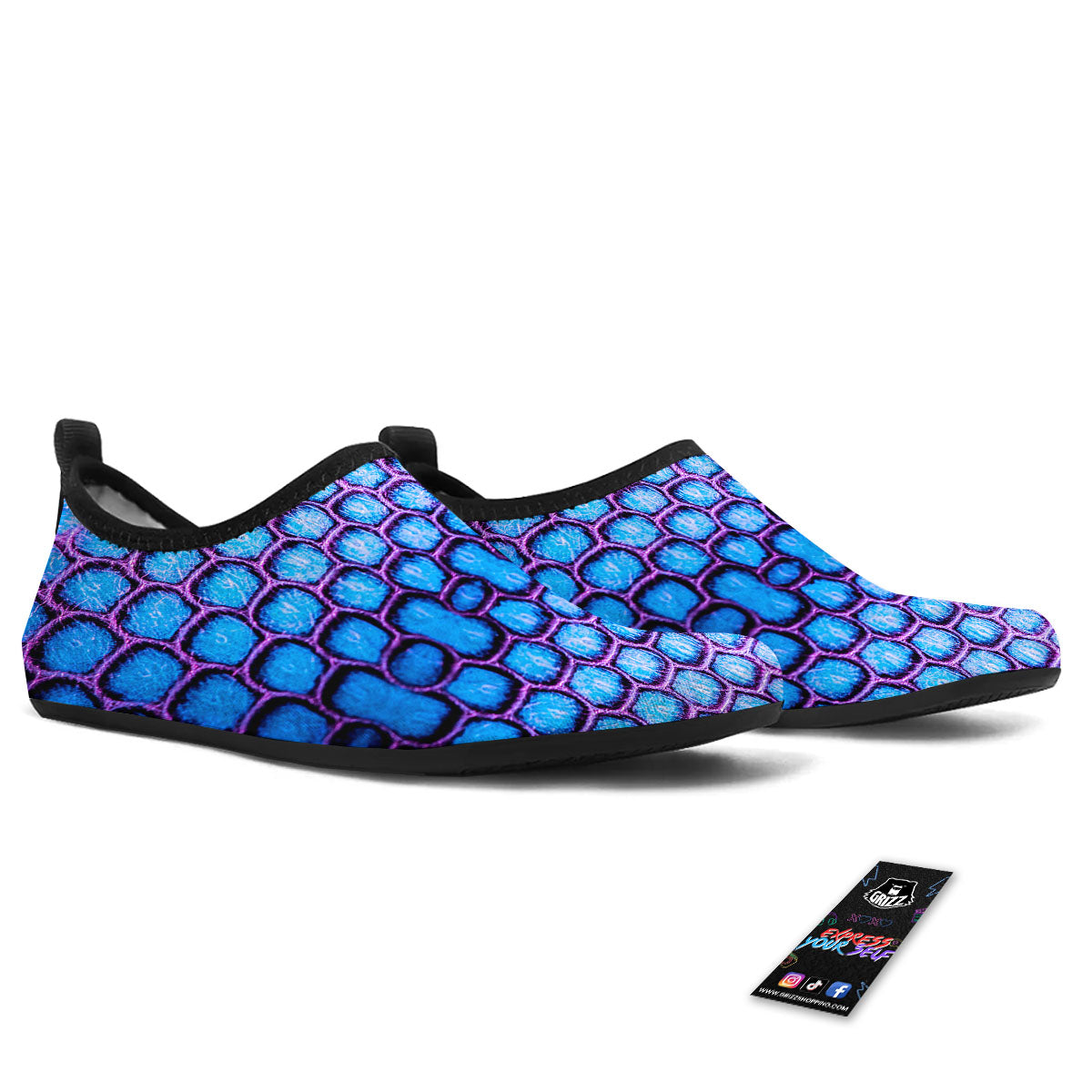 Snakeskin Blue And Purple Print Pattern Water Shoes-grizzshop