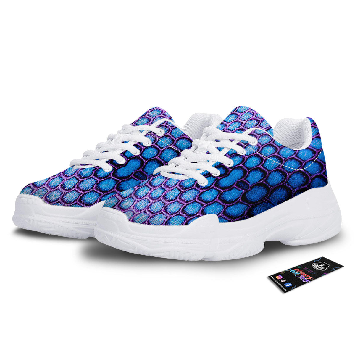 Snakeskin Blue And Purple Print Pattern White Chunky Shoes-grizzshop