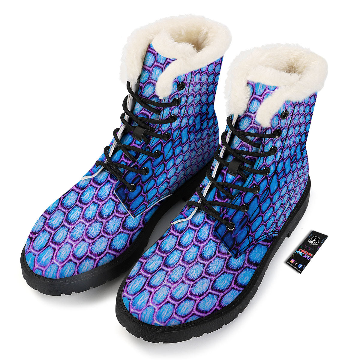 Snakeskin Blue And Purple Print Pattern Winter Boots-grizzshop