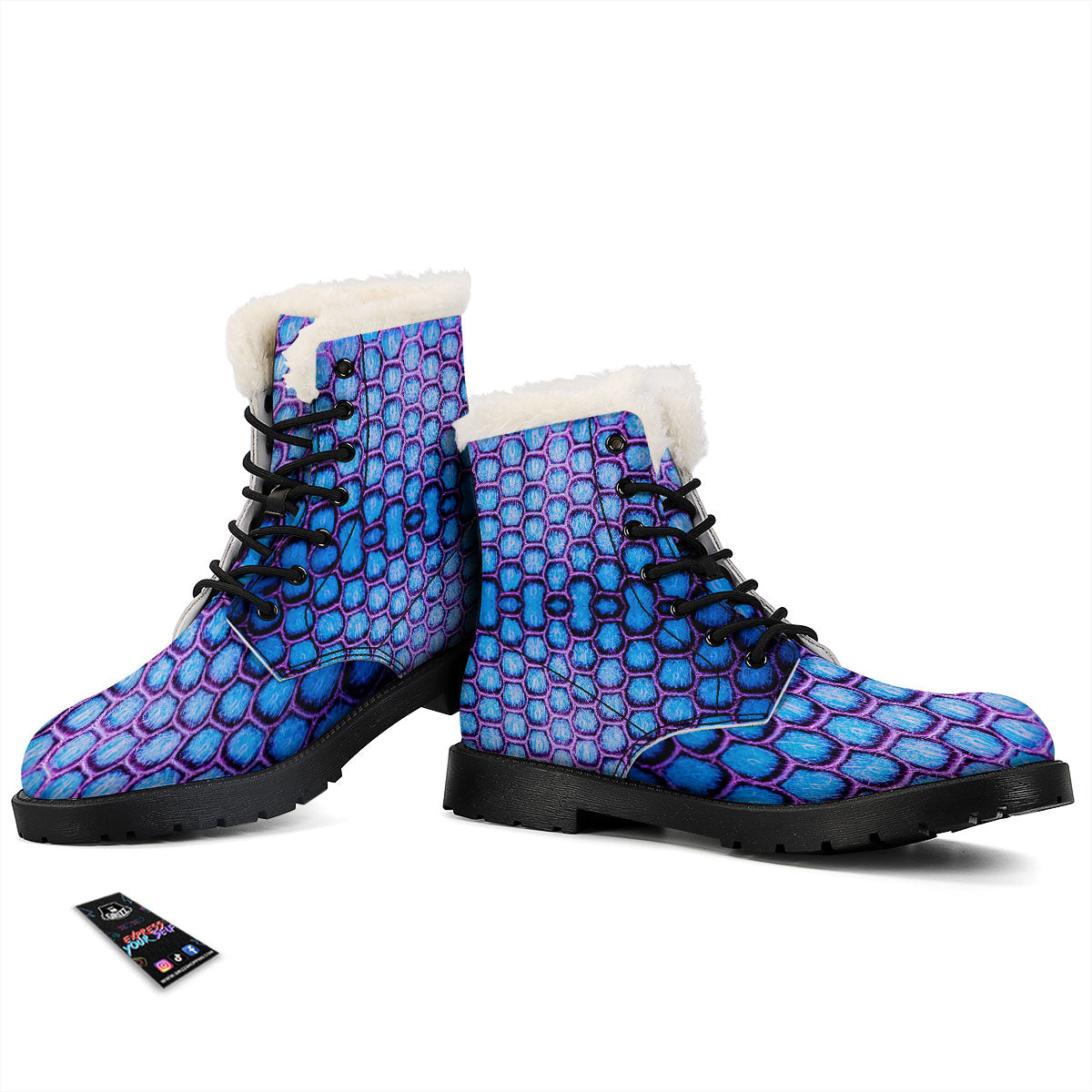 Snakeskin Blue And Purple Print Pattern Winter Boots-grizzshop