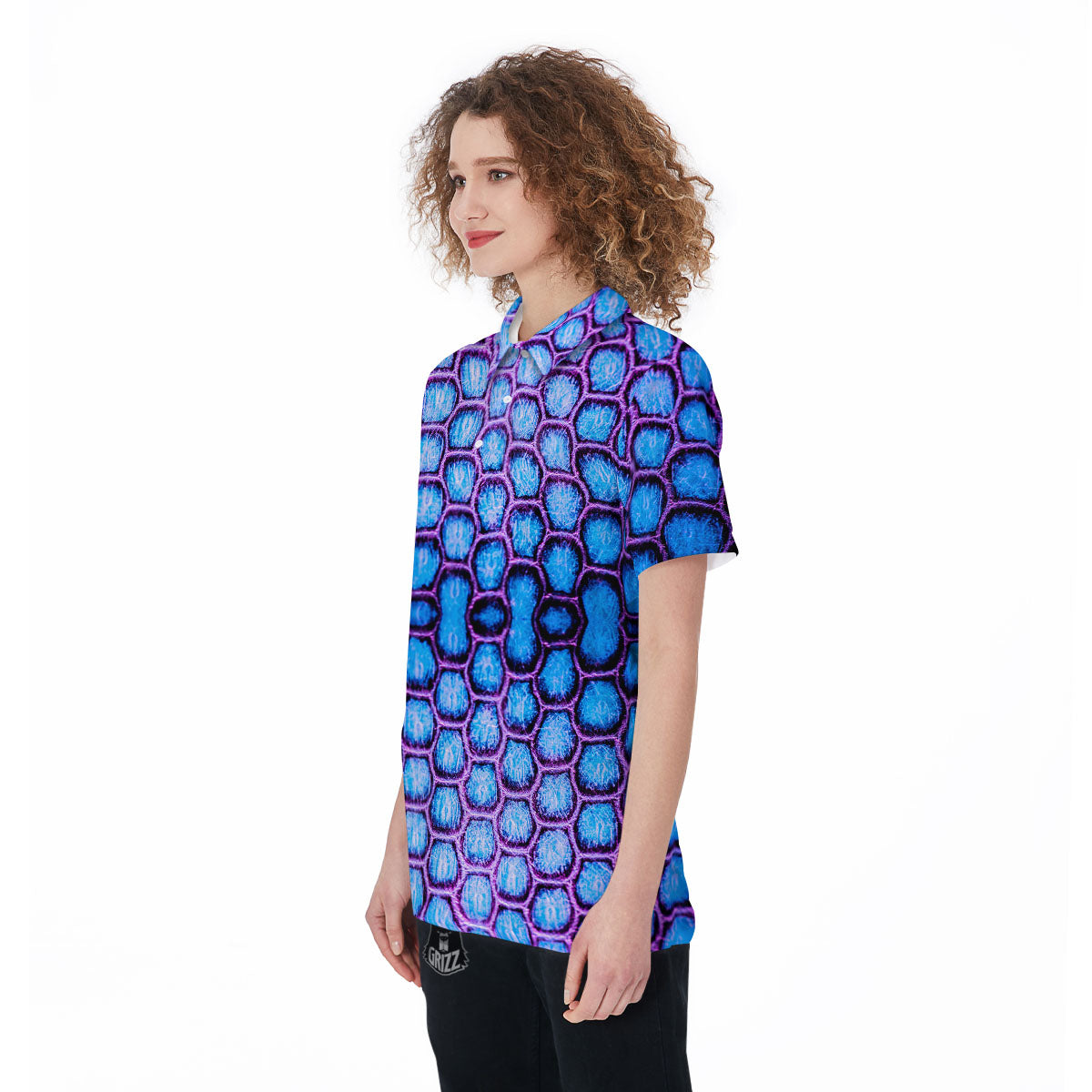 Snakeskin Blue And Purple Print Pattern Women's Golf Shirts-grizzshop