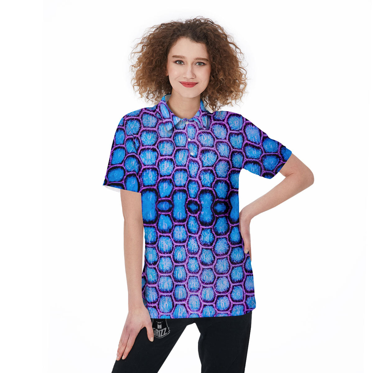 Snakeskin Blue And Purple Print Pattern Women's Golf Shirts-grizzshop