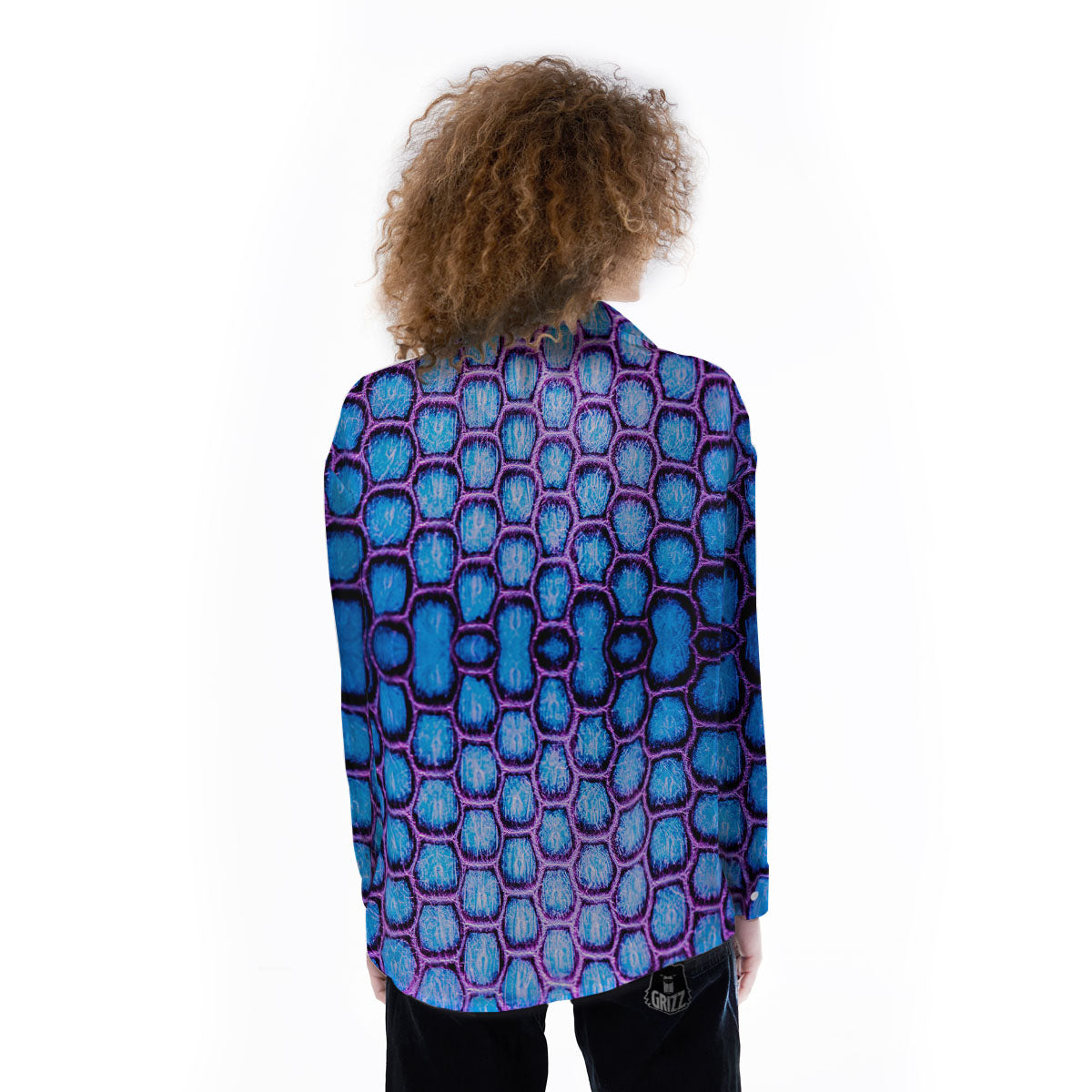 Snakeskin Blue And Purple Print Pattern Women's Long Sleeve Shirts-grizzshop
