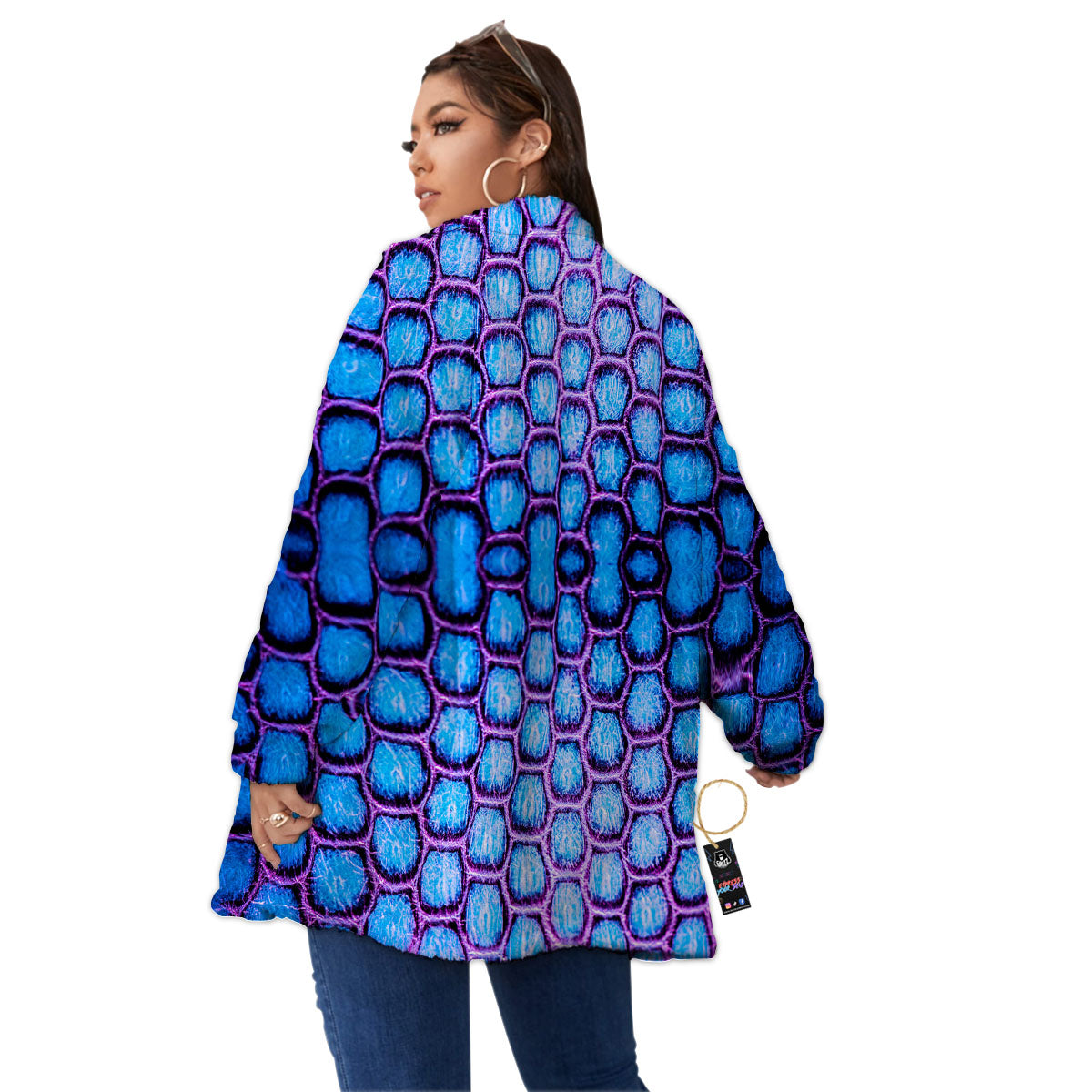 Snakeskin Blue And Purple Print Pattern Women's Sherpa Jacket-grizzshop