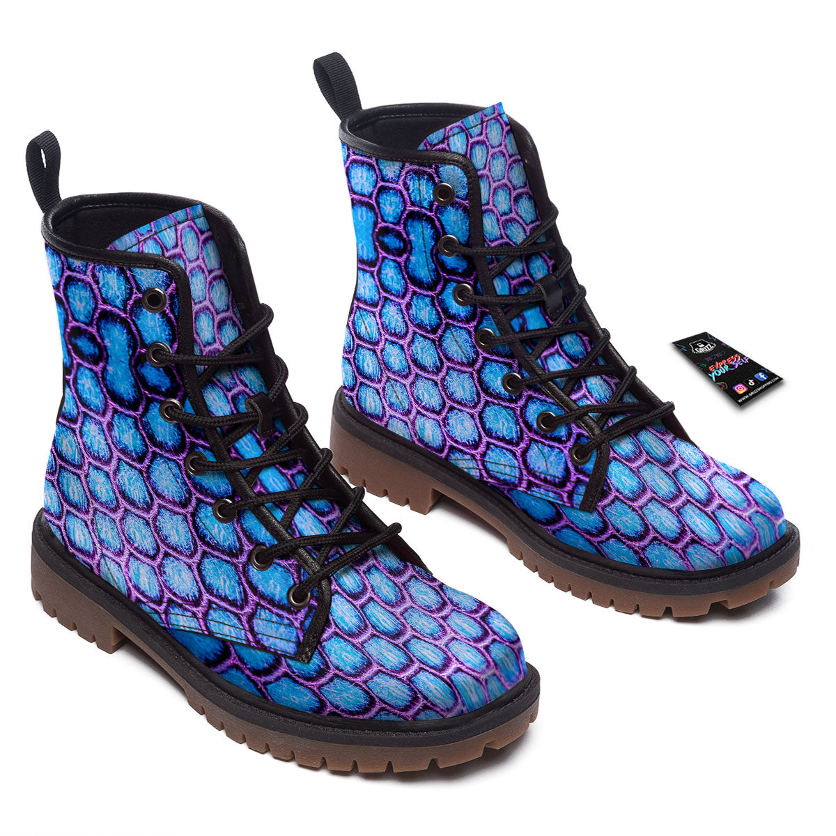 Snakeskin Blue And Purple Print Pattern Work Boots-grizzshop