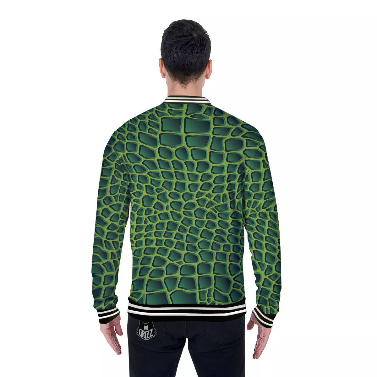 Snakeskin Green Print Baseball Jacket-grizzshop