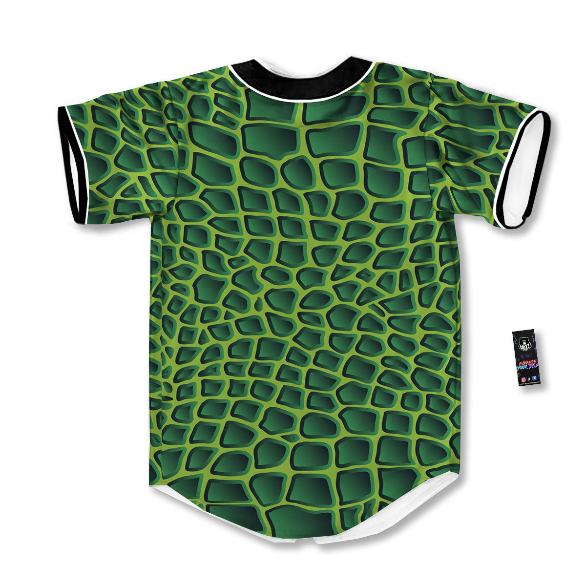 Snakeskin Green Print Baseball Jersey-grizzshop