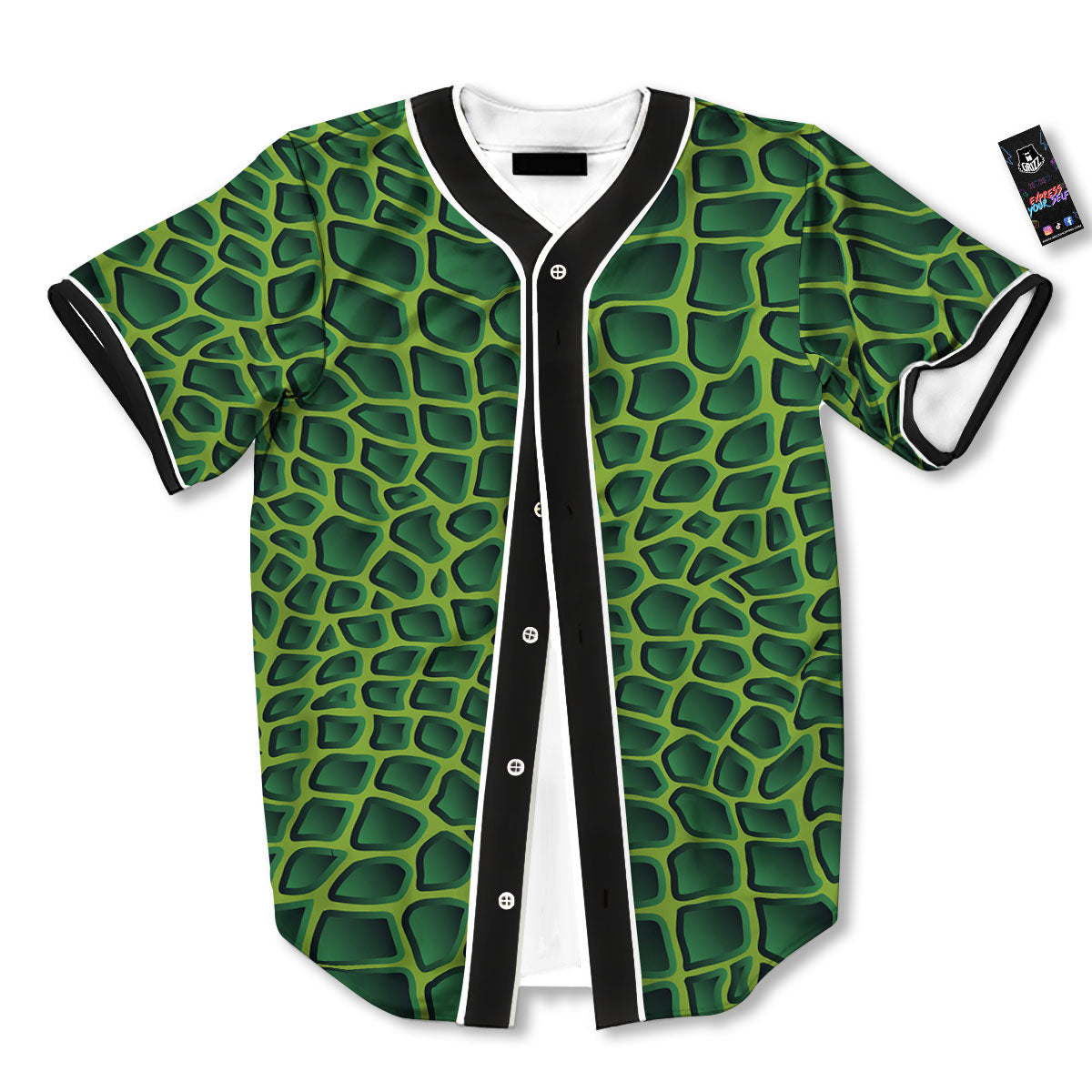 Snakeskin Green Print Baseball Jersey-grizzshop