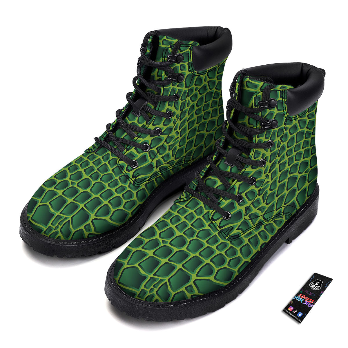 Snakeskin Green Print Boots-grizzshop