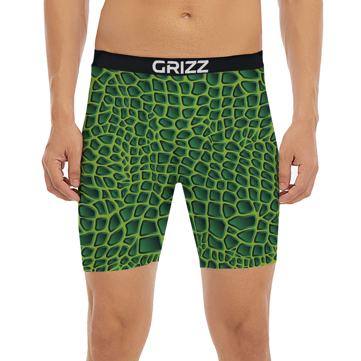 Snakeskin Green Print Boxer Briefs-grizzshop