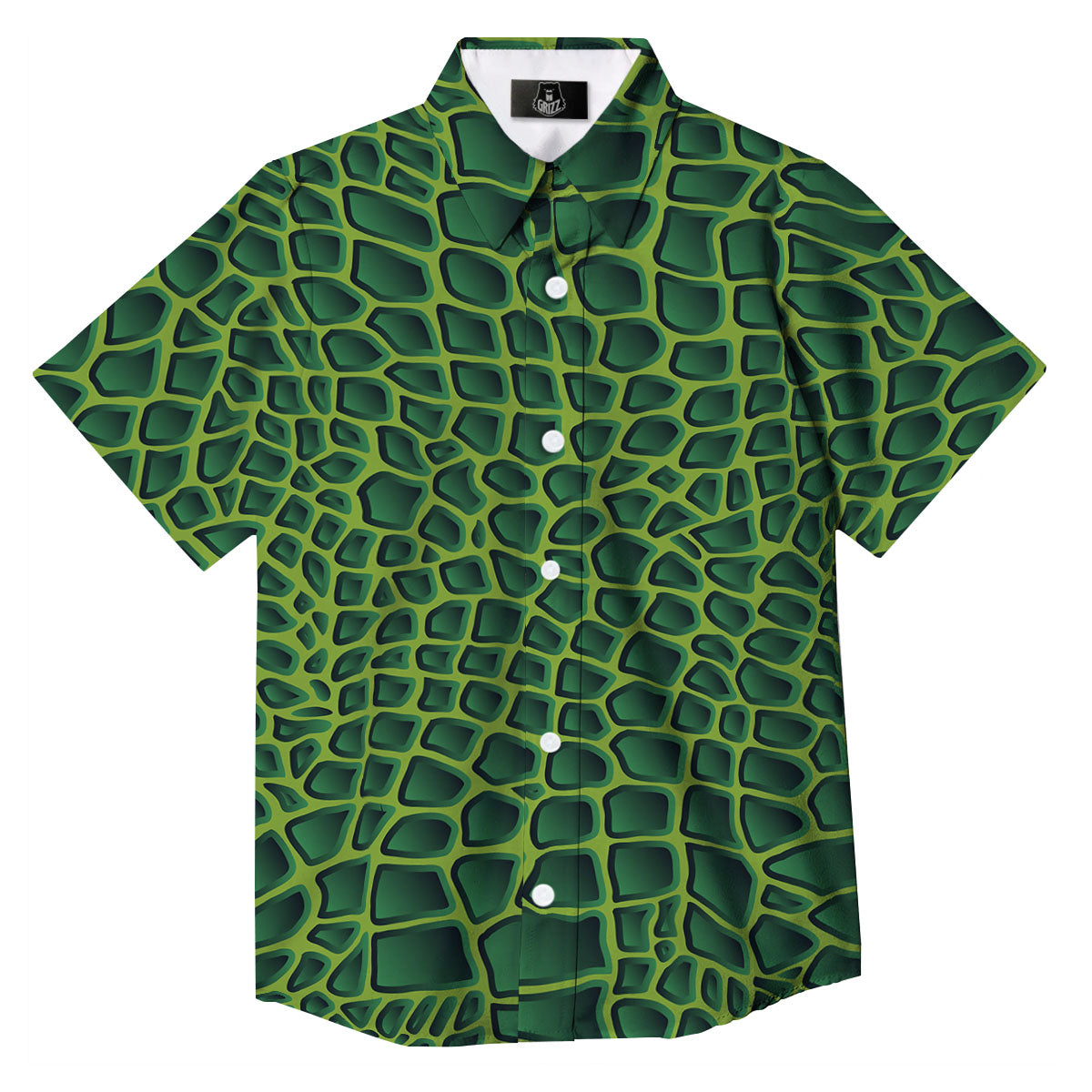 Snakeskin Green Print Button Up Shirt-grizzshop