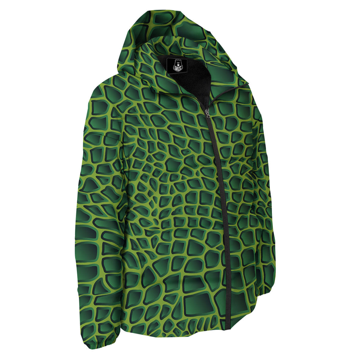 Snakeskin Green Print Down Jacket-grizzshop
