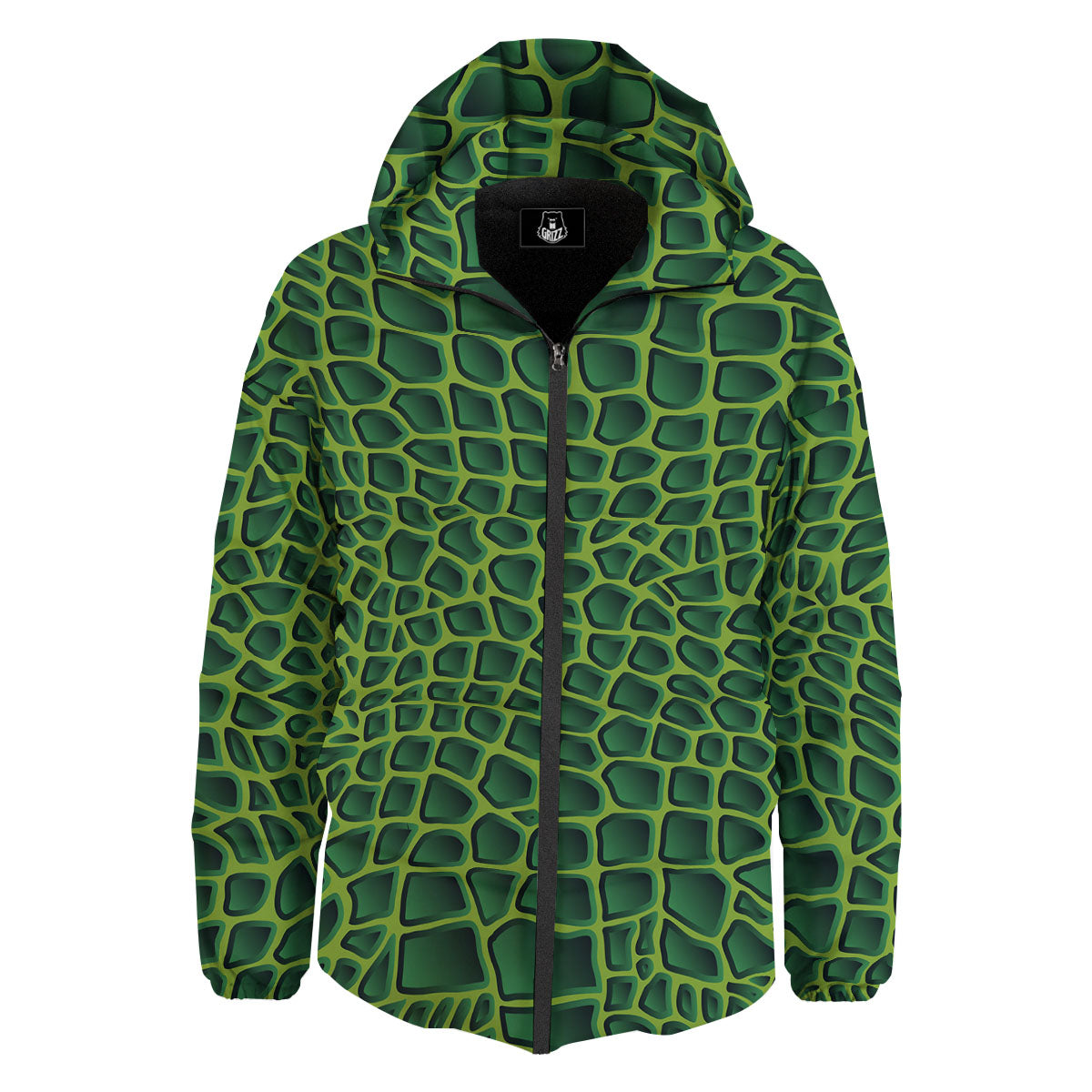 Snakeskin Green Print Down Jacket-grizzshop