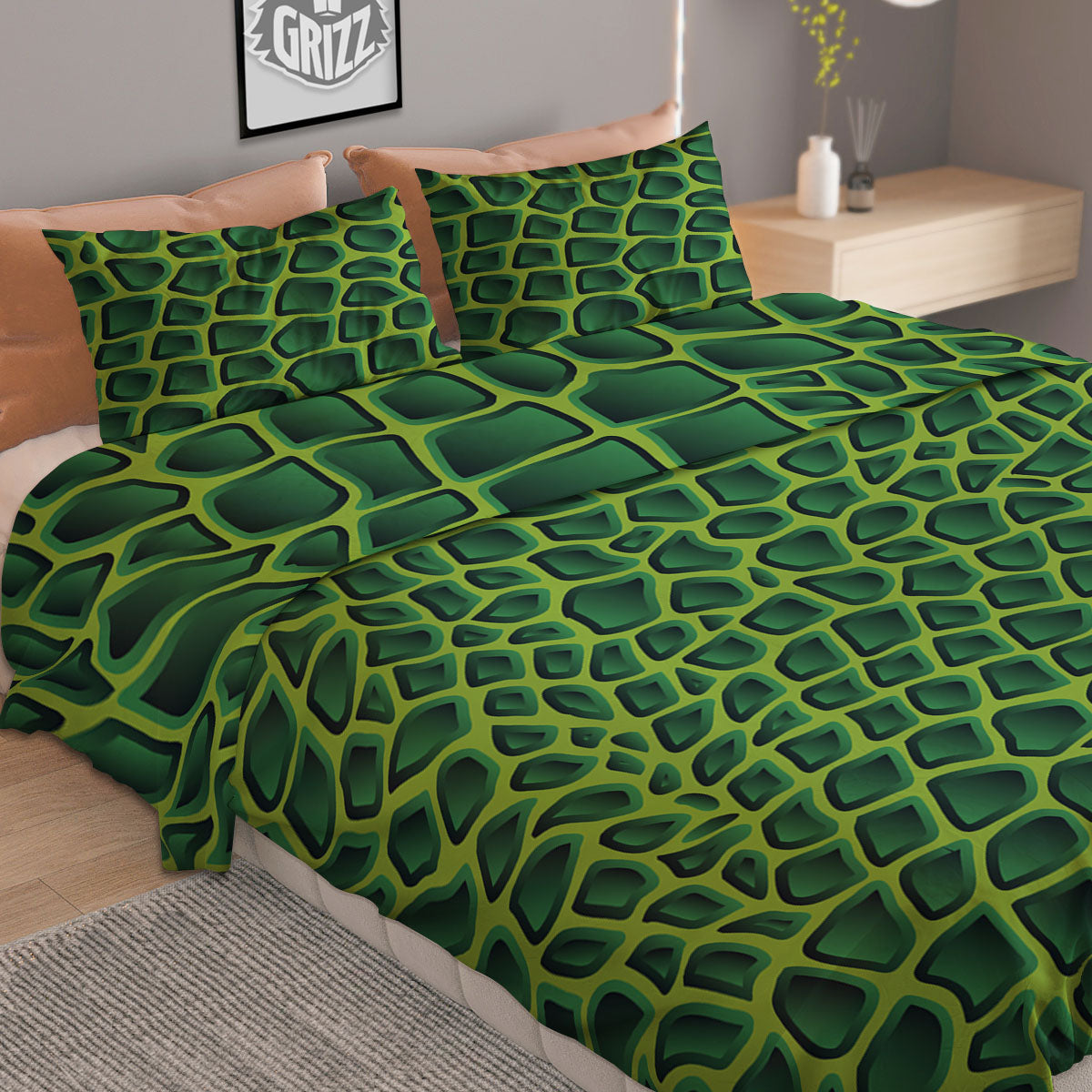 Snakeskin Green Print Duvet Cover Bedding Set