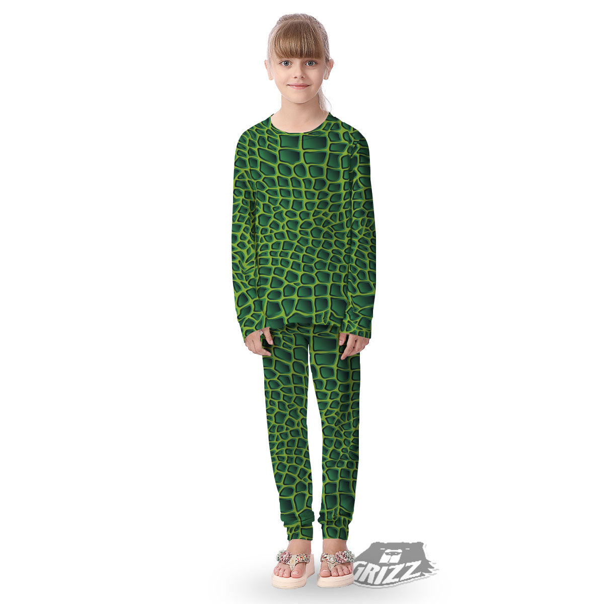 Snakeskin Green Print Kid's Pajamas-grizzshop