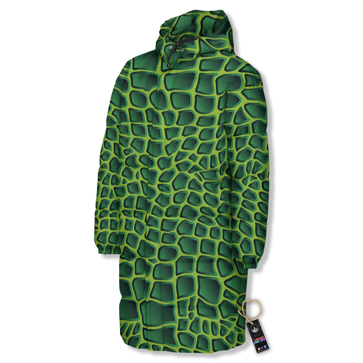 Snakeskin Green Print Long Down Jacket-grizzshop