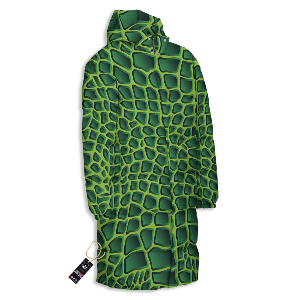 Snakeskin Green Print Long Down Jacket-grizzshop