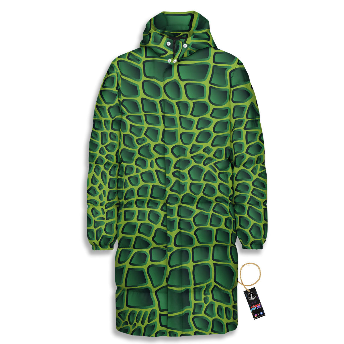 Snakeskin Green Print Long Down Jacket-grizzshop