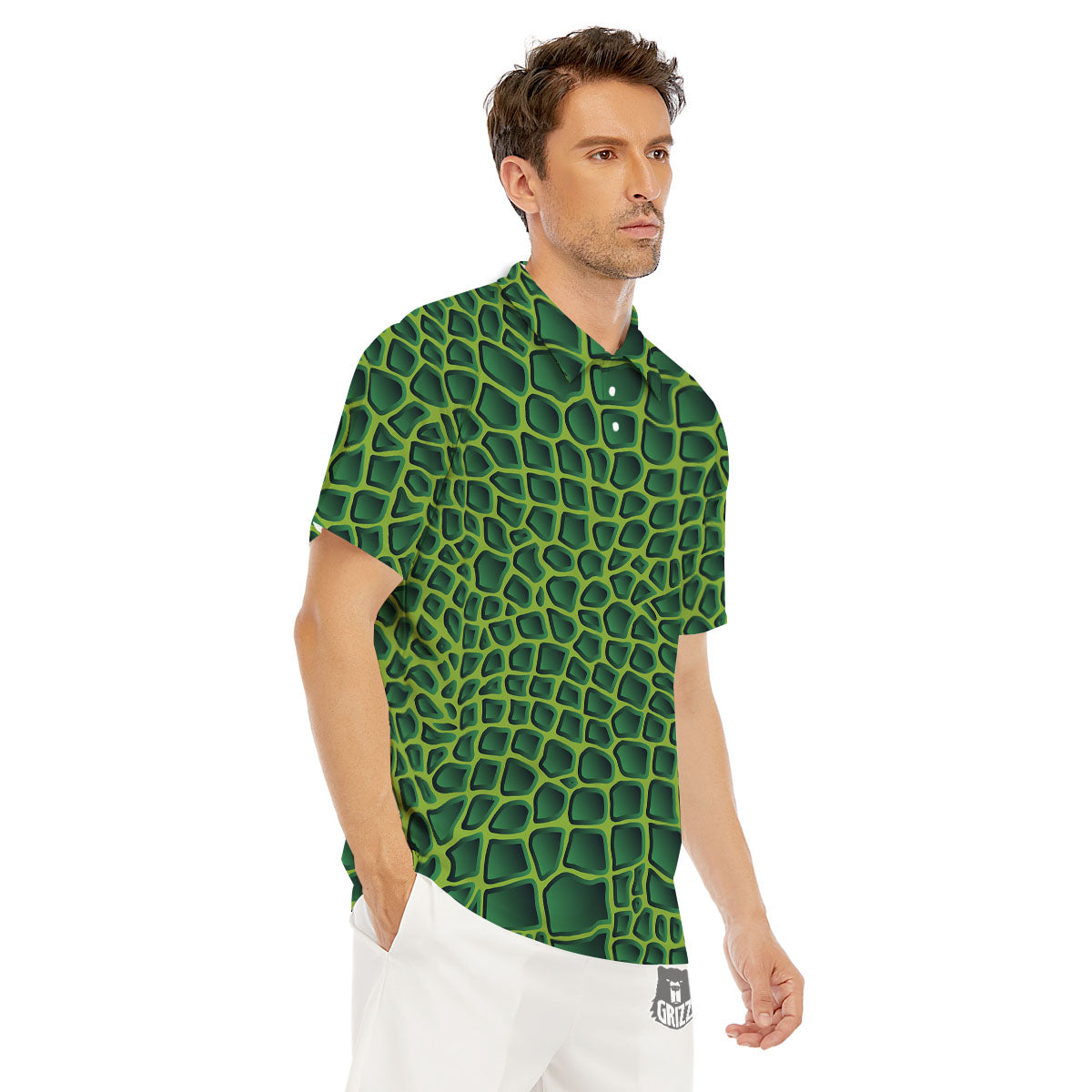 Snakeskin Green Print Men's Golf Shirts-grizzshop