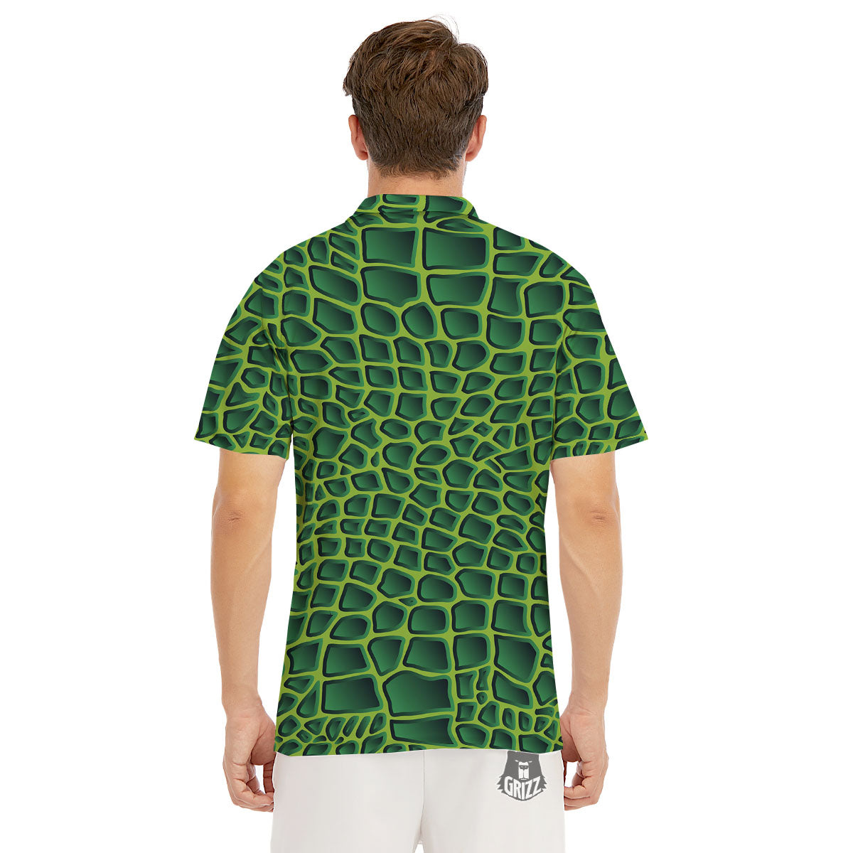 Snakeskin Green Print Men's Golf Shirts-grizzshop