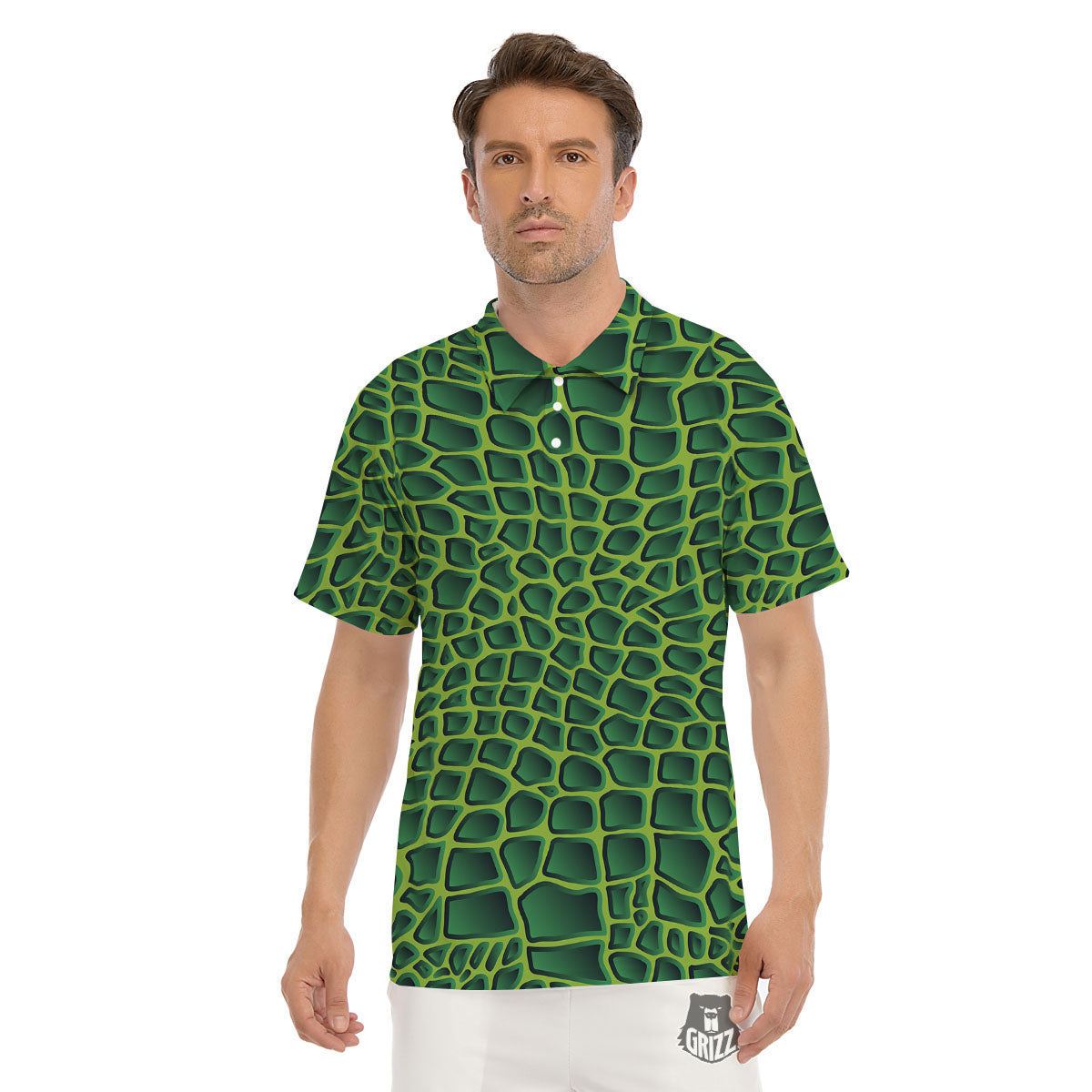 Snakeskin Green Print Men's Golf Shirts-grizzshop