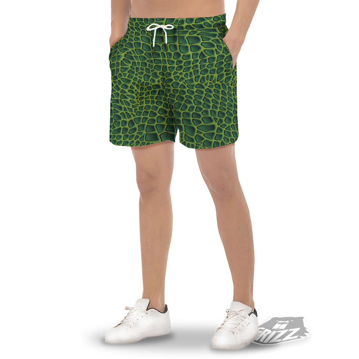 Snakeskin Green Print Men's Gym Shorts-grizzshop
