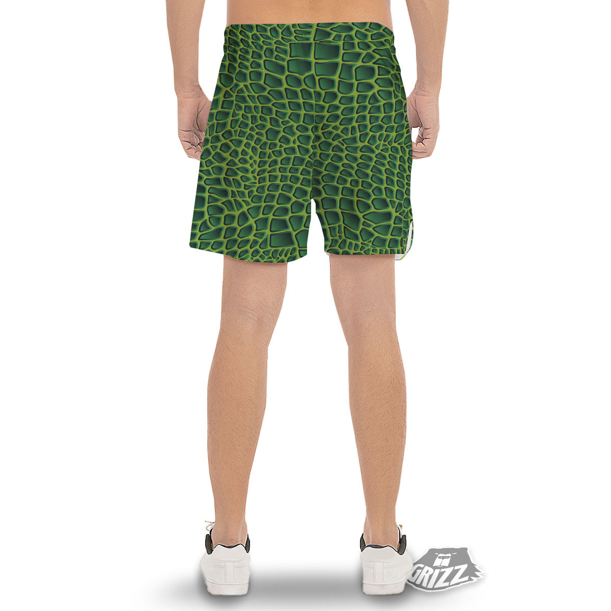 Snakeskin Green Print Men's Gym Shorts-grizzshop