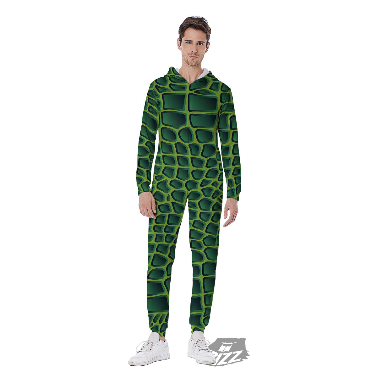 Snakeskin Green Print Men's Jumpsuit-grizzshop