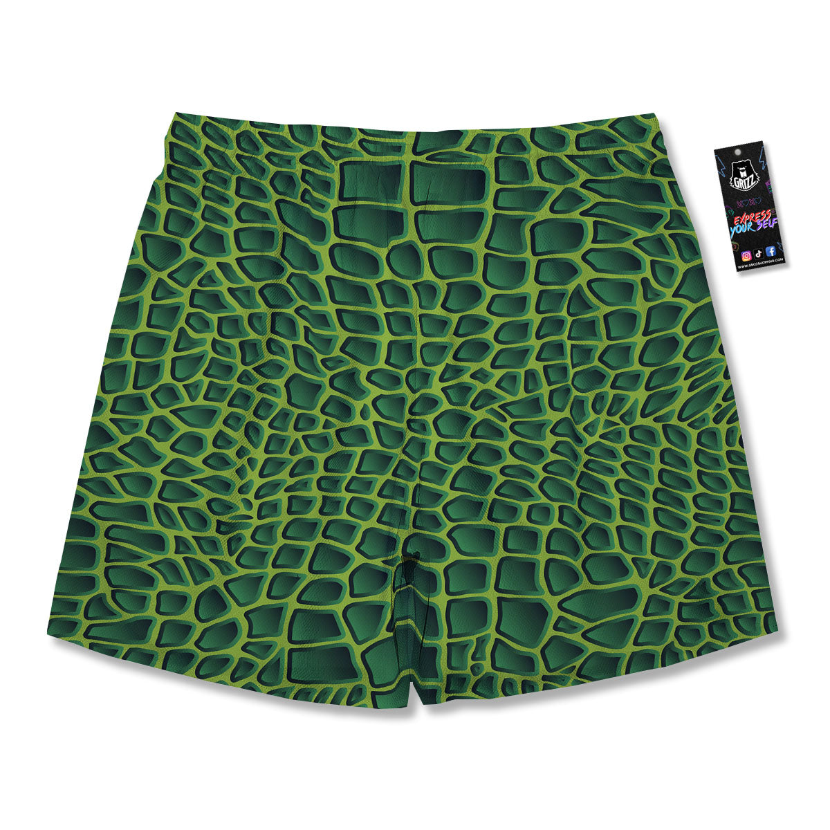 Snakeskin Green Print Men's Running Shorts-grizzshop