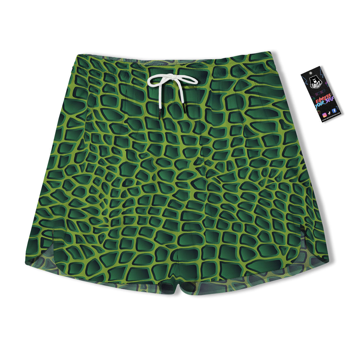 Snakeskin Green Print Men's Running Shorts-grizzshop