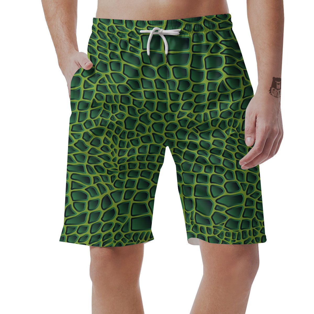 Snakeskin Green Print Men's Shorts-grizzshop