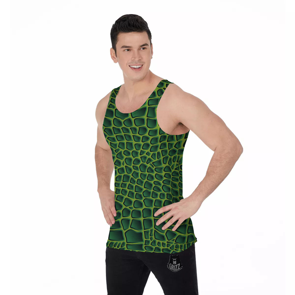 Snakeskin Green Print Men's Tank Top-grizzshop