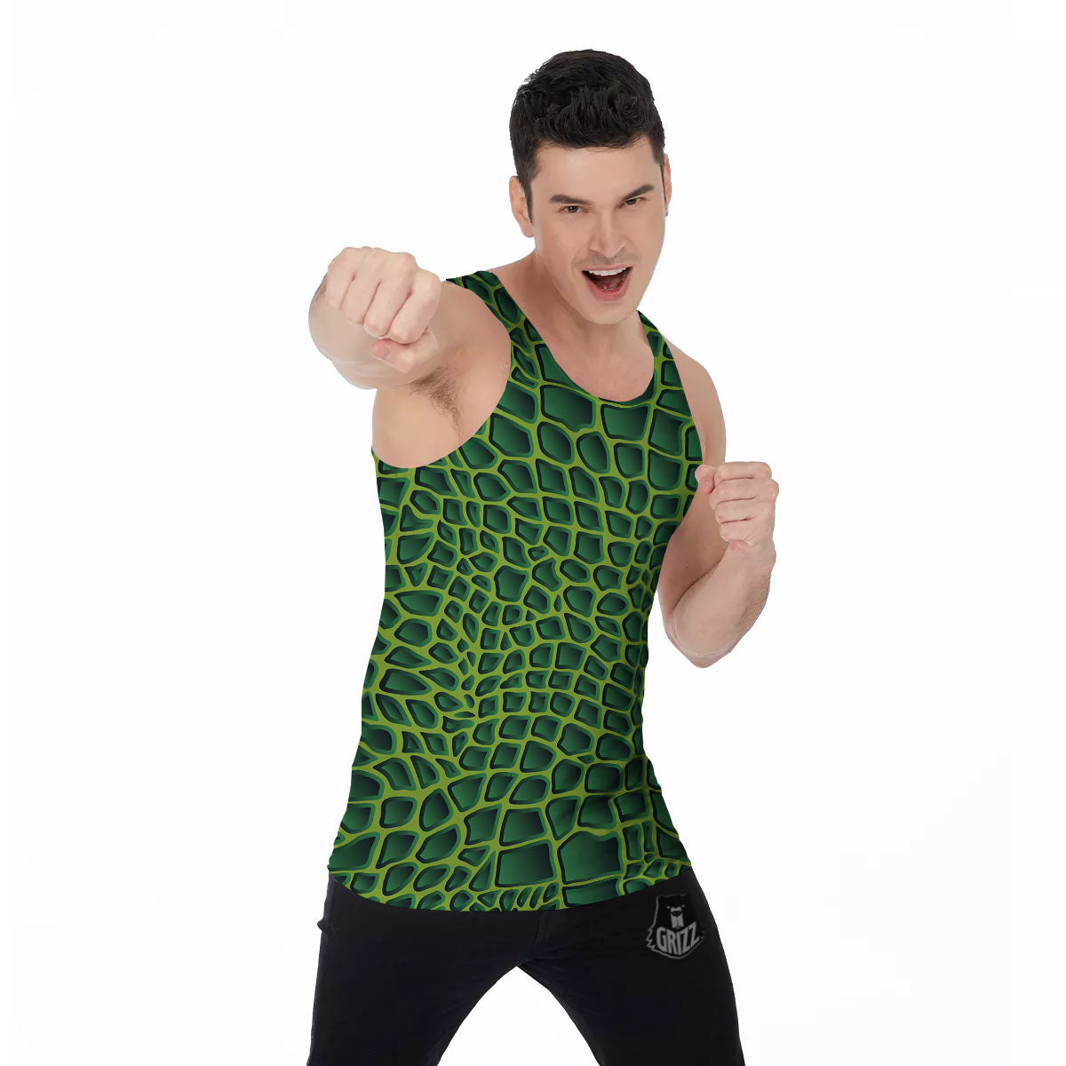 Snakeskin Green Print Men's Tank Top-grizzshop